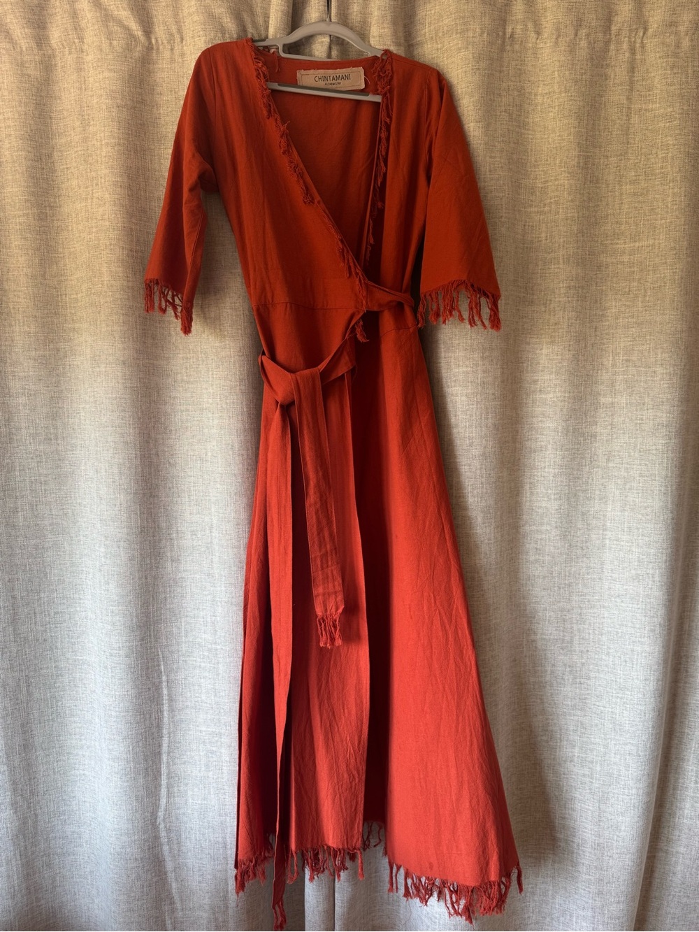 Rust Wrap Maxi Dress with Fringe
